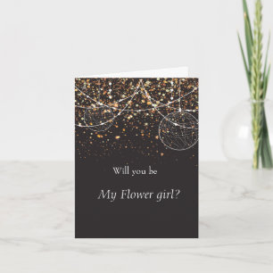 String of lights Gold confetti flower girl Letterpress Thank You Card