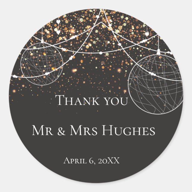 String of lights Gold confetti Thank You Classic Round Sticker (Front)