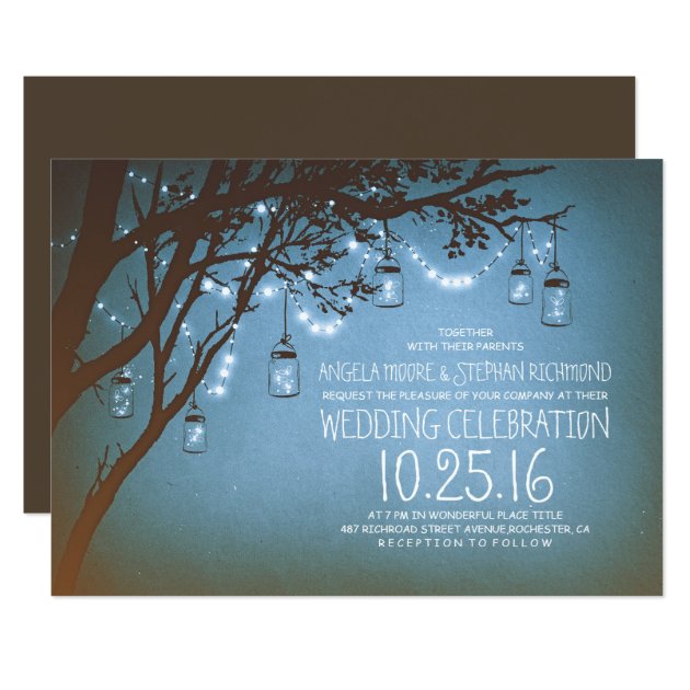 String Of Lights Mason Jars Vintage Wedding Invitation
