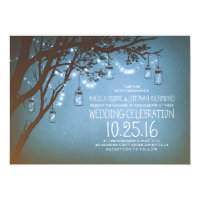 string of lights mason jars vintage wedding card