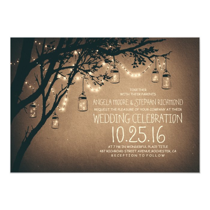 string of lights mason jars vintage wedding card Zazzle