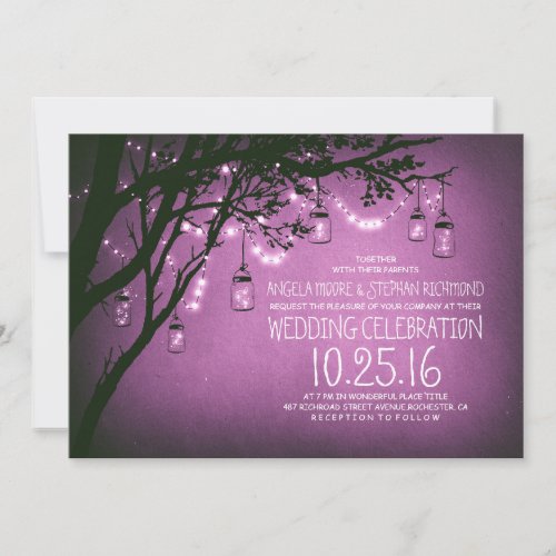 string of lights mason jars vintage wedding invitation