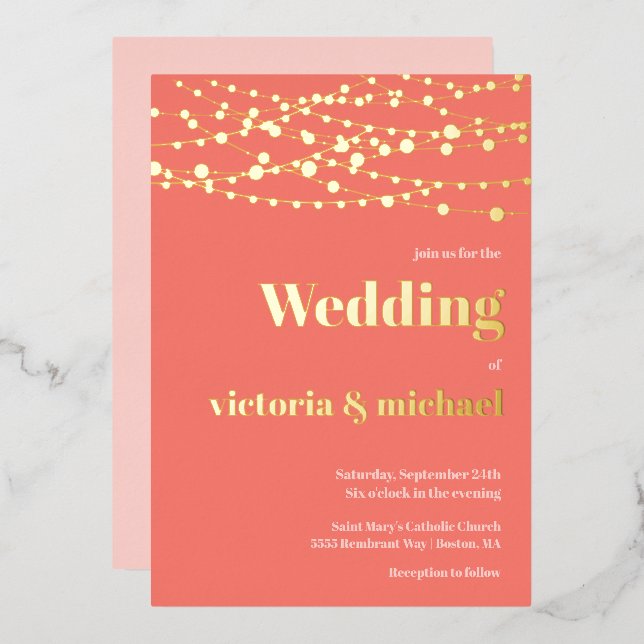 String of Lights Modern Wedding Foil Invitation (Front/Back)