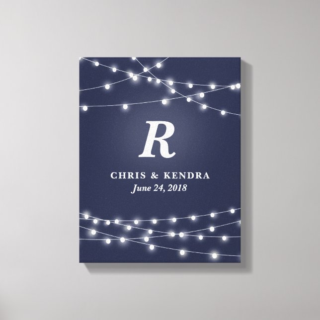 String of Lights Monogram Personalized Wedding Day Canvas Print (Front)