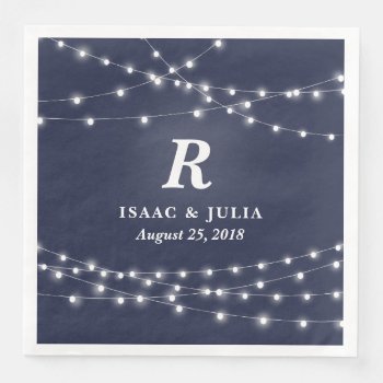 String Of Lights Monogram Personalized Wedding Day Paper Dinner Napkins by DuchessOfWeedlawn at Zazzle