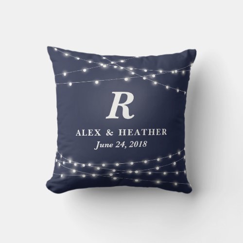 String of Lights Monogram Personalized Wedding Day Throw Pillow