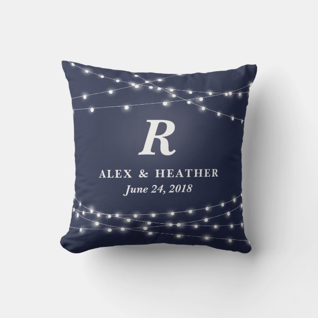 String of Lights Monogram Personalized Wedding Day Throw Pillow (Front)