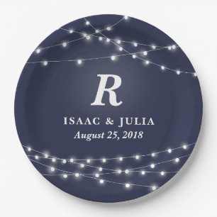 String of Lights Monogram Wedding Day Personalized Paper Plates