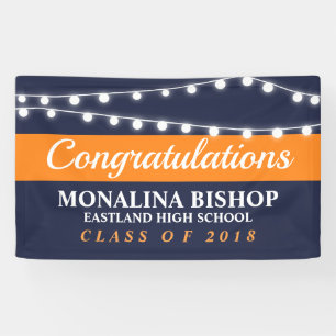 String Of Lights Navy Blue Orange Graduate Banner