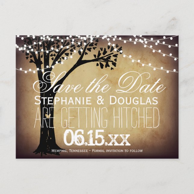 String of Lights Oak Tree Save the Date Postcards (Front)