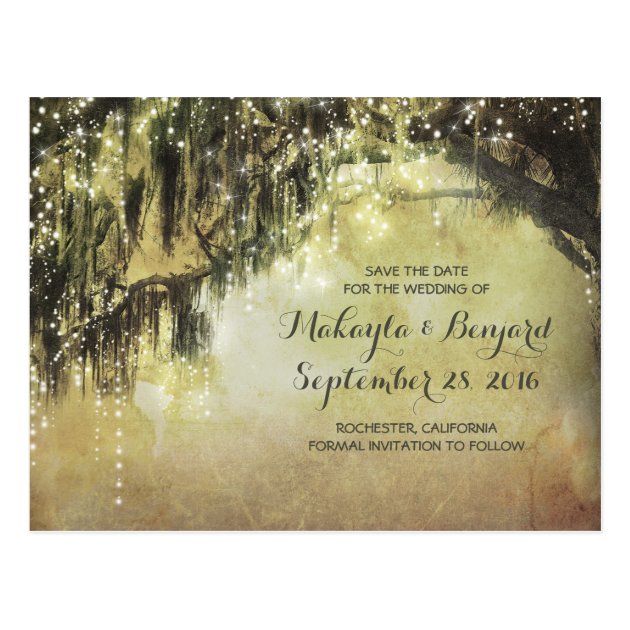 String Of Lights & Old Tree Save The Date Postcard