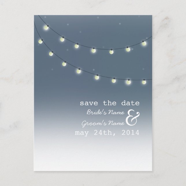 String of Lights Outdoor Evening Save The Date Announcement Postcard (Front)