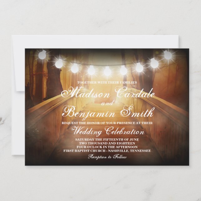 String of Lights Rustic Bridge Wedding Invitations (Front)