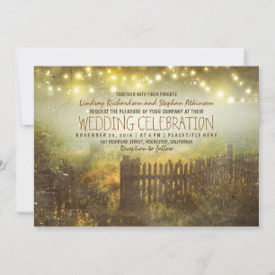 string of lights rustic country wedding invitation