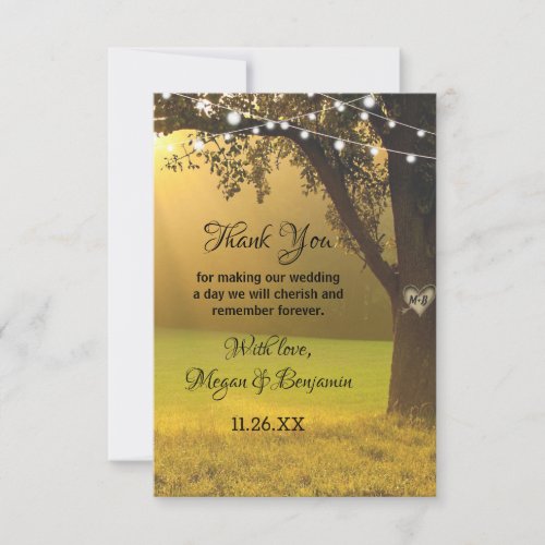 String Of Lights Rustic Fall Tree Vintage Wedding  Thank You Card