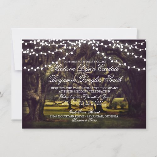 String of Lights Rustic Oak Tree Wedding Invites