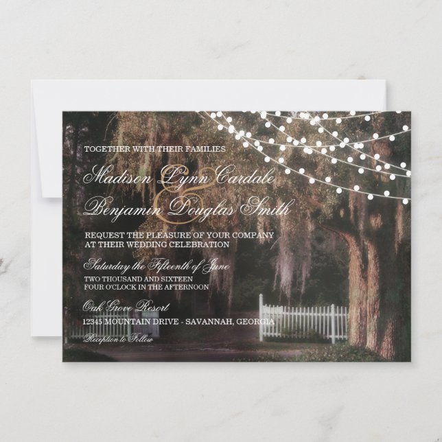 String of Lights Rustic Oak Wedding Invitations (Front)