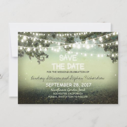 string of lights rustic SAVE THE DATE FLAT CARDS
