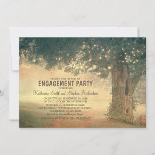 string of lights rustic tree engagement party invitation
