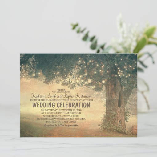 string of lights rustic tree wedding invitation Zazzle