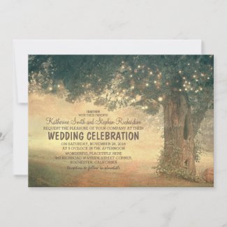 string of lights rustic tree wedding invitation