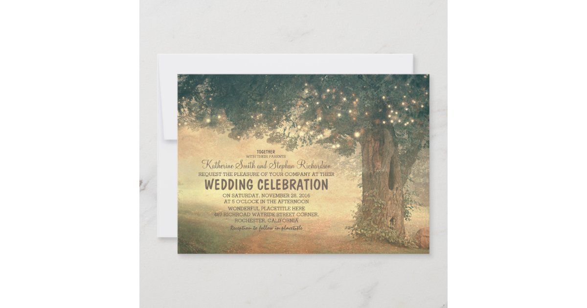string of lights rustic tree wedding invitation Zazzle