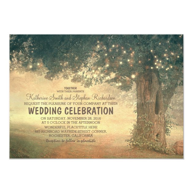 String Of Lights Rustic Tree Wedding Invitation