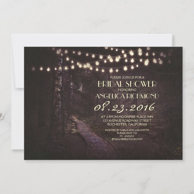 string of lights rustic trees bridal shower invitation (Front)