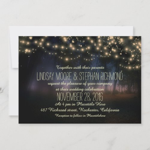 string of lights rustic wedding invitation