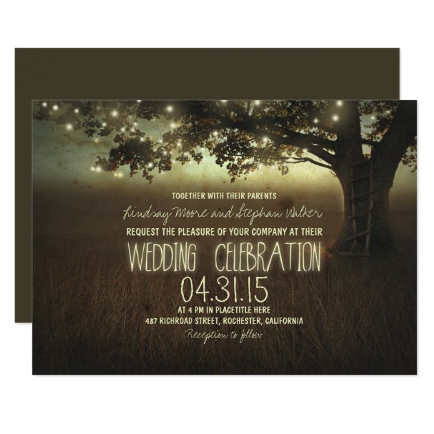 String Of Lights Rustic Wedding Invitation