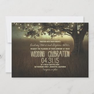 string of lights rustic wedding invitation