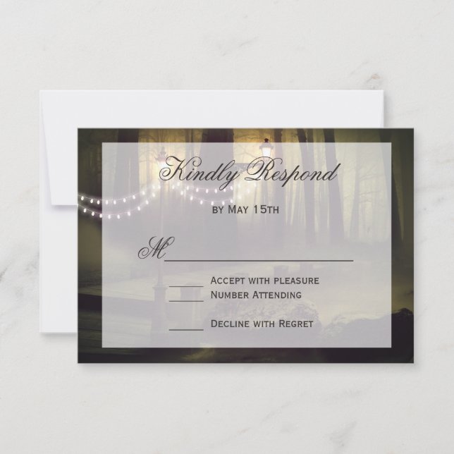 String of Lights Rustic Wedding RSVP Cards (Front)