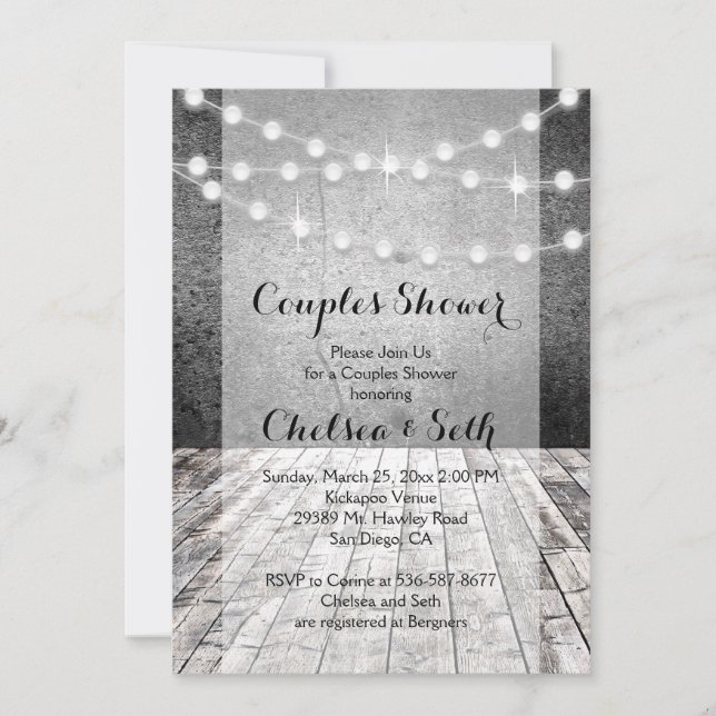 String of Lights Rustic Wood Background Invitation (Front)