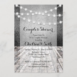 String of Lights Rustic Wood Background Invitation