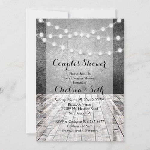 String of Lights Rustic Wood Background Invitation