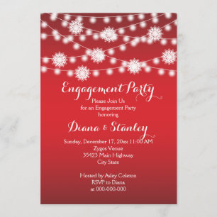 String of lights snowflakes red wedding engagement invitation