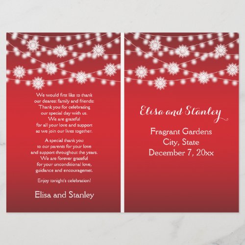 String of lights snowflakes red wedding program