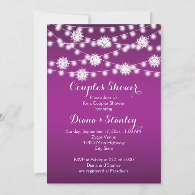 String of lights snowflakes wedding couples shower invitation (Front)