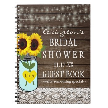 String Of Lights Sunflower Bridal Shower Guestbook Notebook by hungaricanprincess at Zazzle