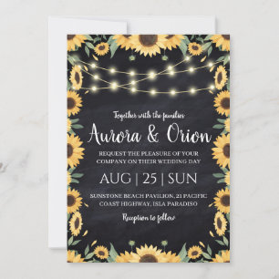 string of lights sunflower wedding invitations