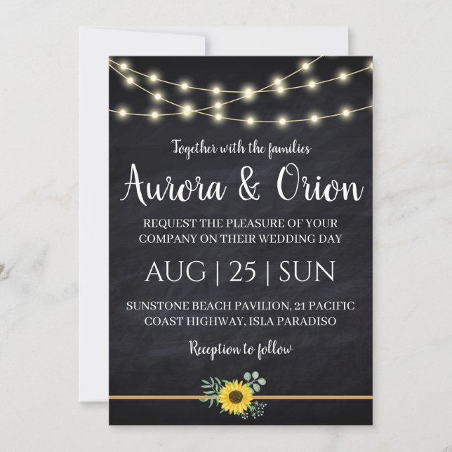 string of lights sunflower wedding invitations (Front)