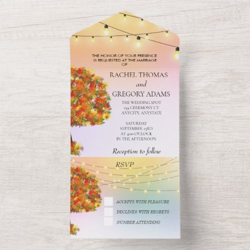 String of Lights Tree Fall Wedding Invitation