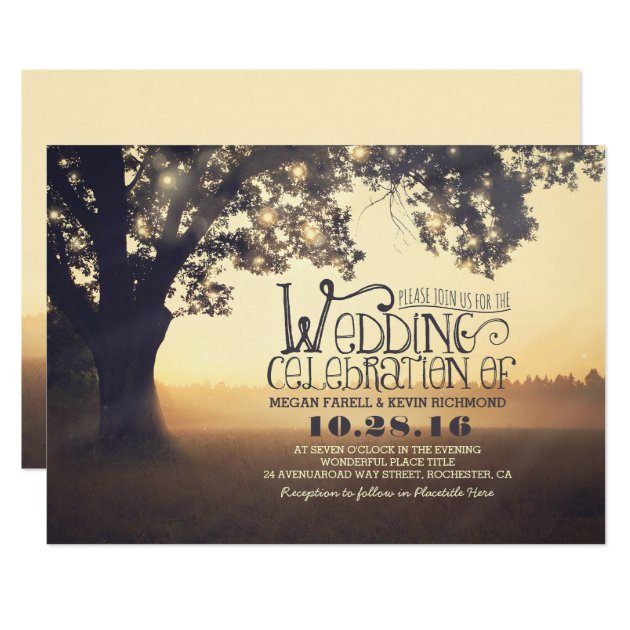 String Of Lights Tree Rustic Vintage Wedding Invitation