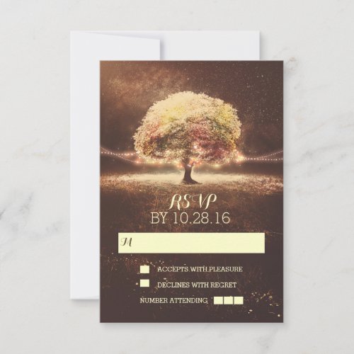 String of lights tree wedding RSVP cards