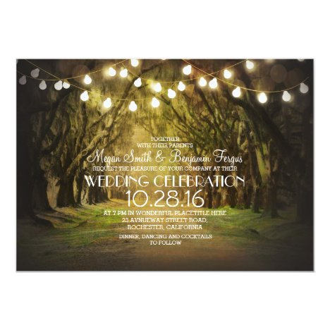 String of Lights Trees Path Rustic Wedding Invites