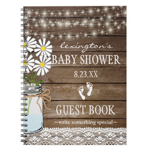 String Of Lights White  Baby Shower Guestbook  Notebook