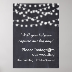 String of lights with Instagram hashtag wedding Poster