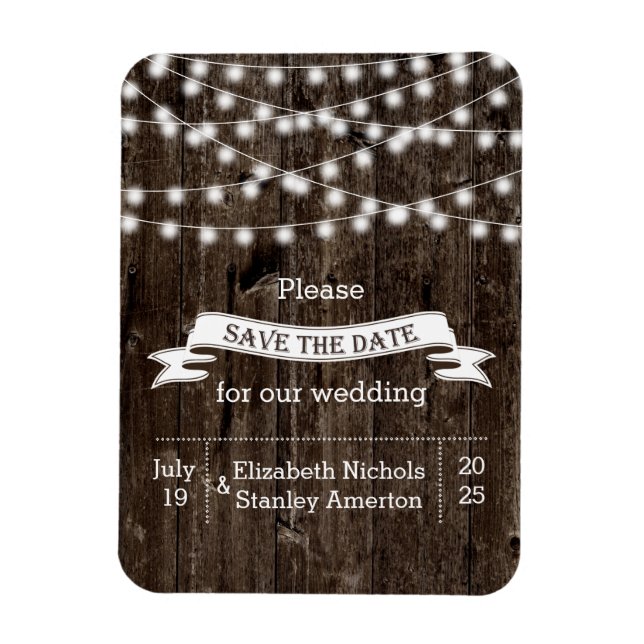 String of lights wood summer wedding Save the Date Magnet (Vertical)