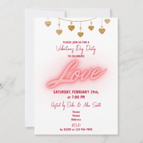 String of Love Hearts Valentines Day Party Invitation