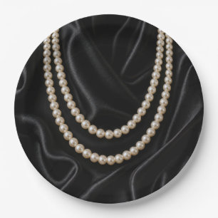 String of Pearls on Black Silk Paper Plates